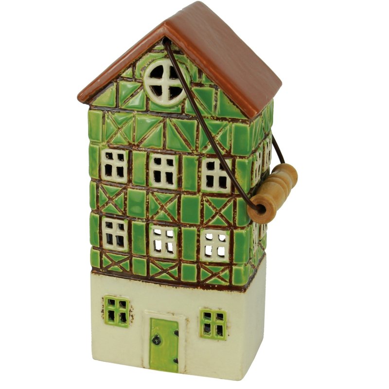 Keramická lucerna Zelený domček na zavesenie