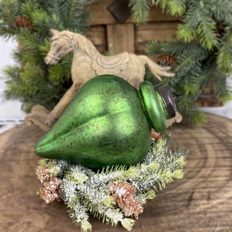Zelená sklenená vianočná guľa 12,5cm, kuželovitá