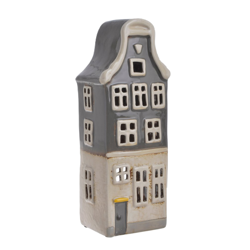 Keramická lucerna Vintage Domček vysoký v šedej farbe