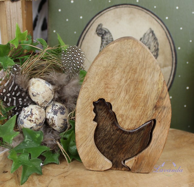 Dekorácia drevené vajíčko so sliepočkou