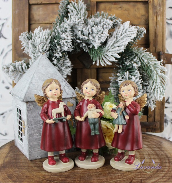 Vianočná dekorácia červený anjelik - 2 poslené kusy so šaškom