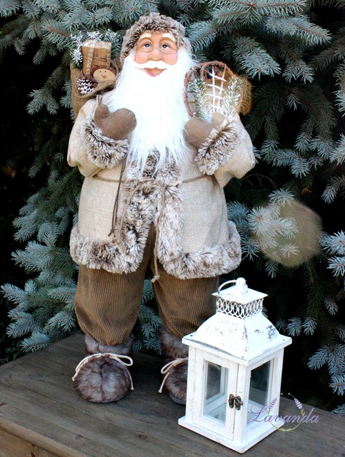 Santa Claus so snežnicami šedý, 60 cm