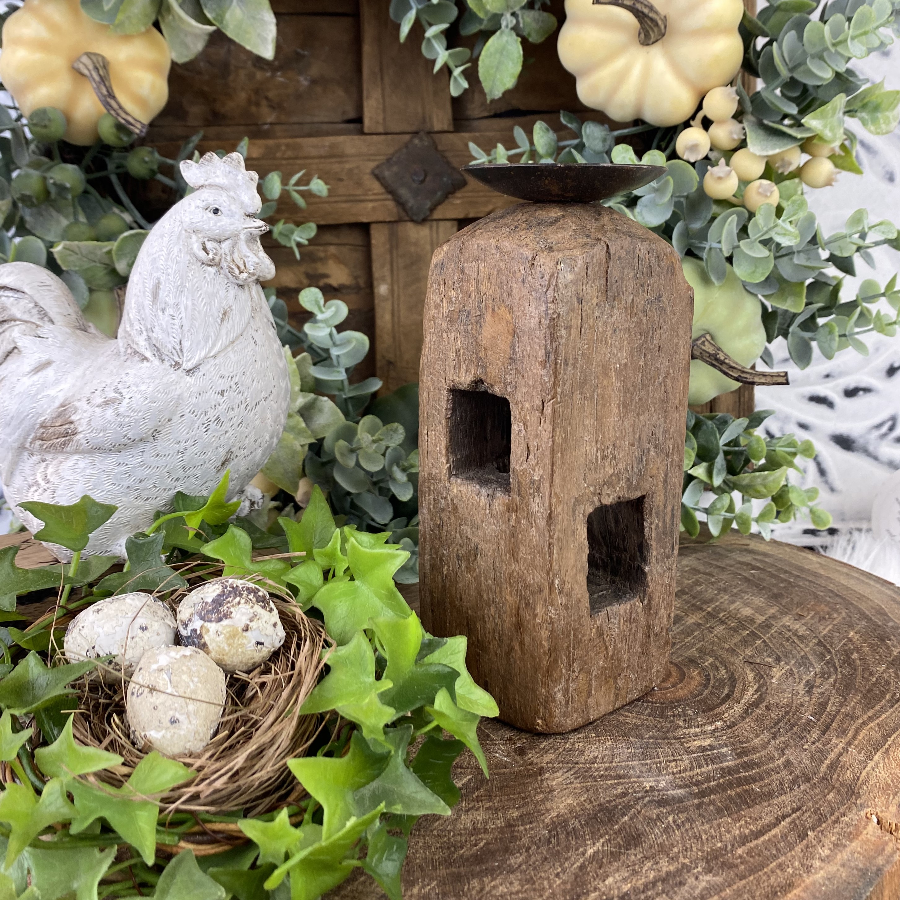 Drevený svietnik Vintage Petrini, cca 18cm