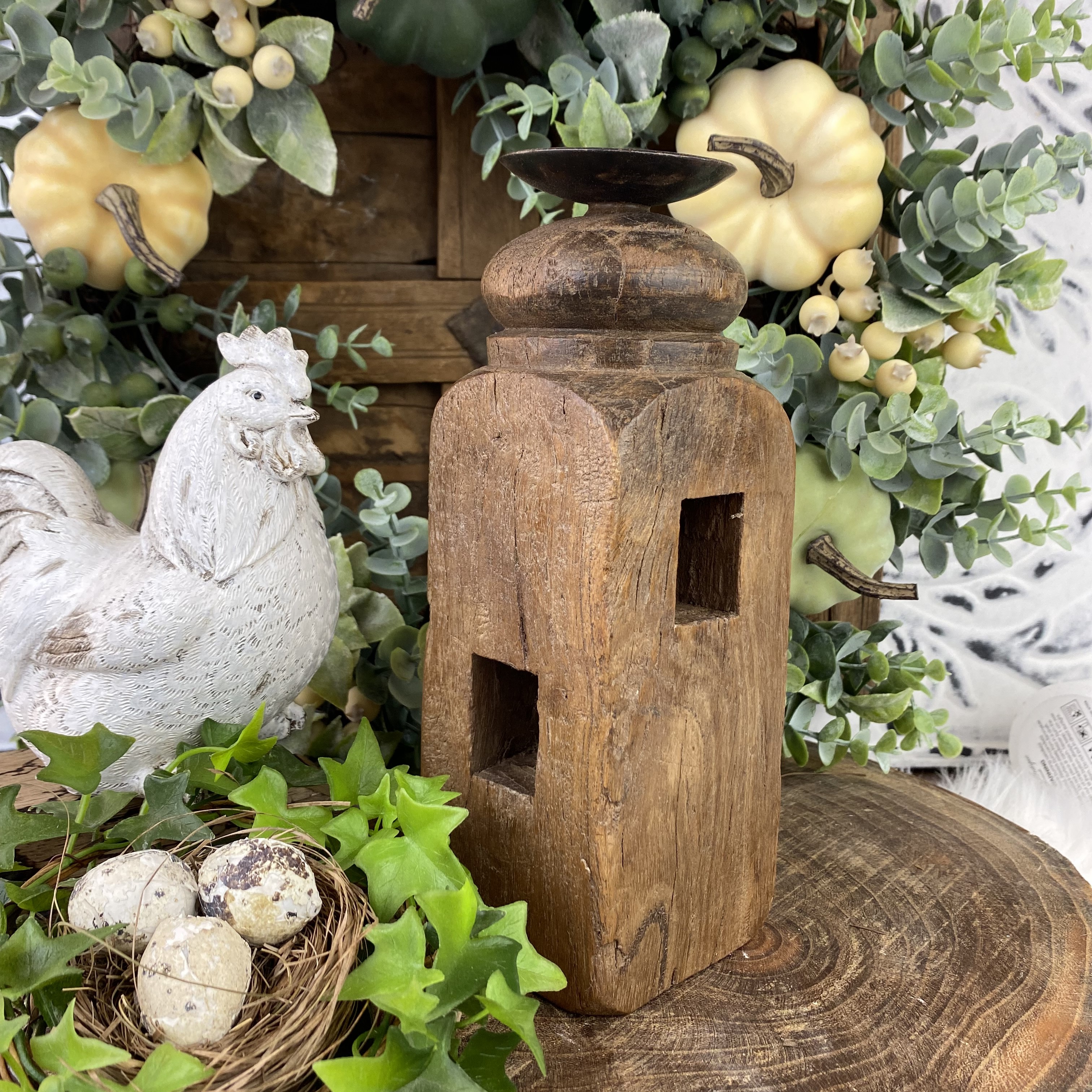 Drevený svietnik Vintage Petrini, cca 22cm