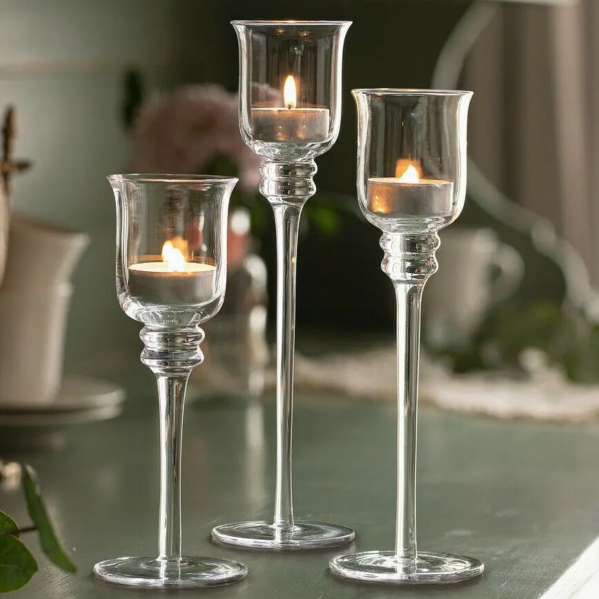 Sklenený svietnik na stopke, sada 3kusy