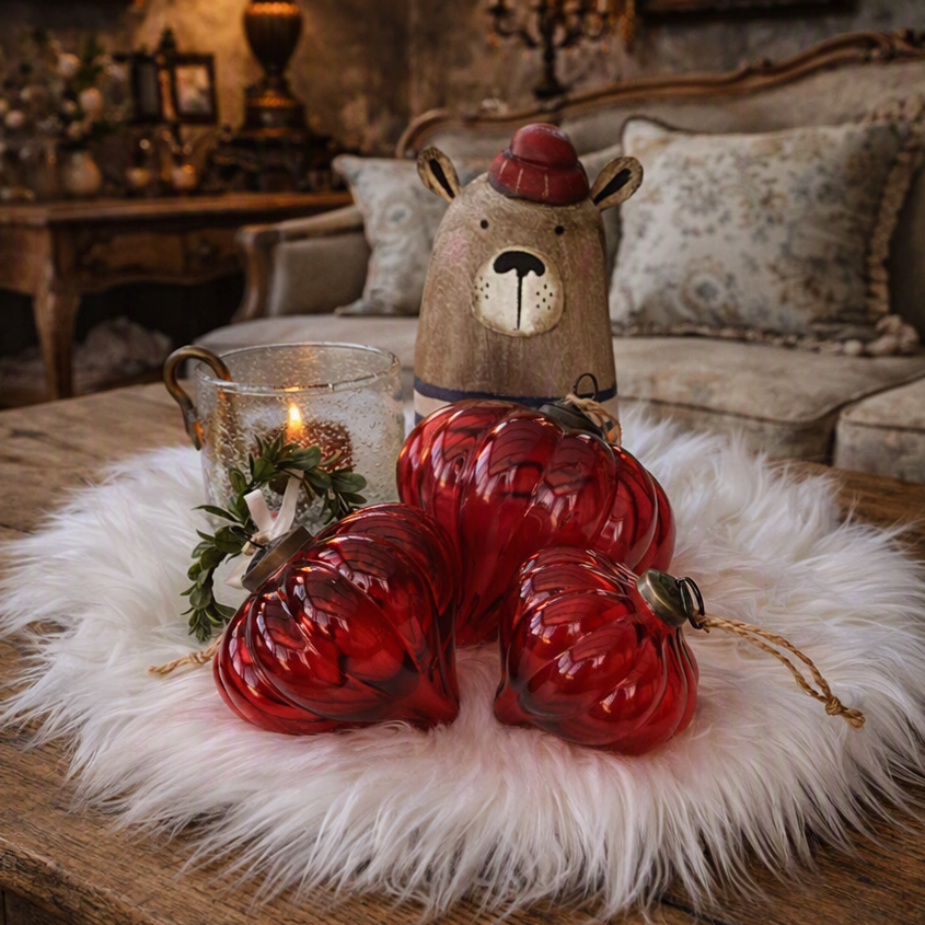 Vintage sklenená vianočná guľa Bellezza rossa, 12cm 