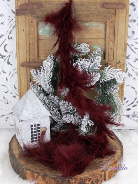 Vianočná pierková girlanda, 110 cm, bordová