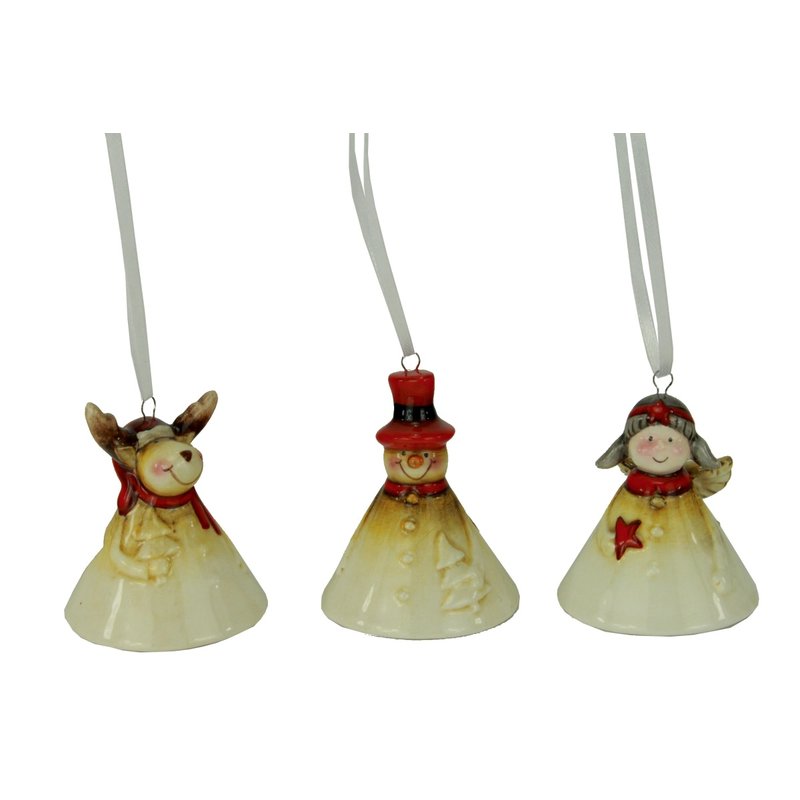 Vianočná keramická ozdoba zvonček, 3 druhy