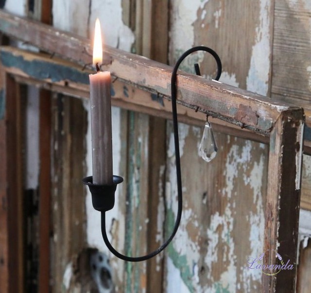 Kovový svietnik Old french s kryštáľom, na mini sviečku