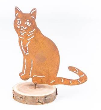 Dekorácia sediaca Mačička na zapichnutie, hrdzavá patina