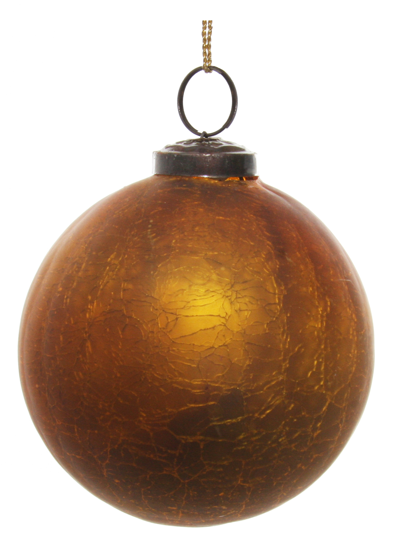 Sklenená vianočná guľa, zlatá s popraskaným dizajnom, 10 cm