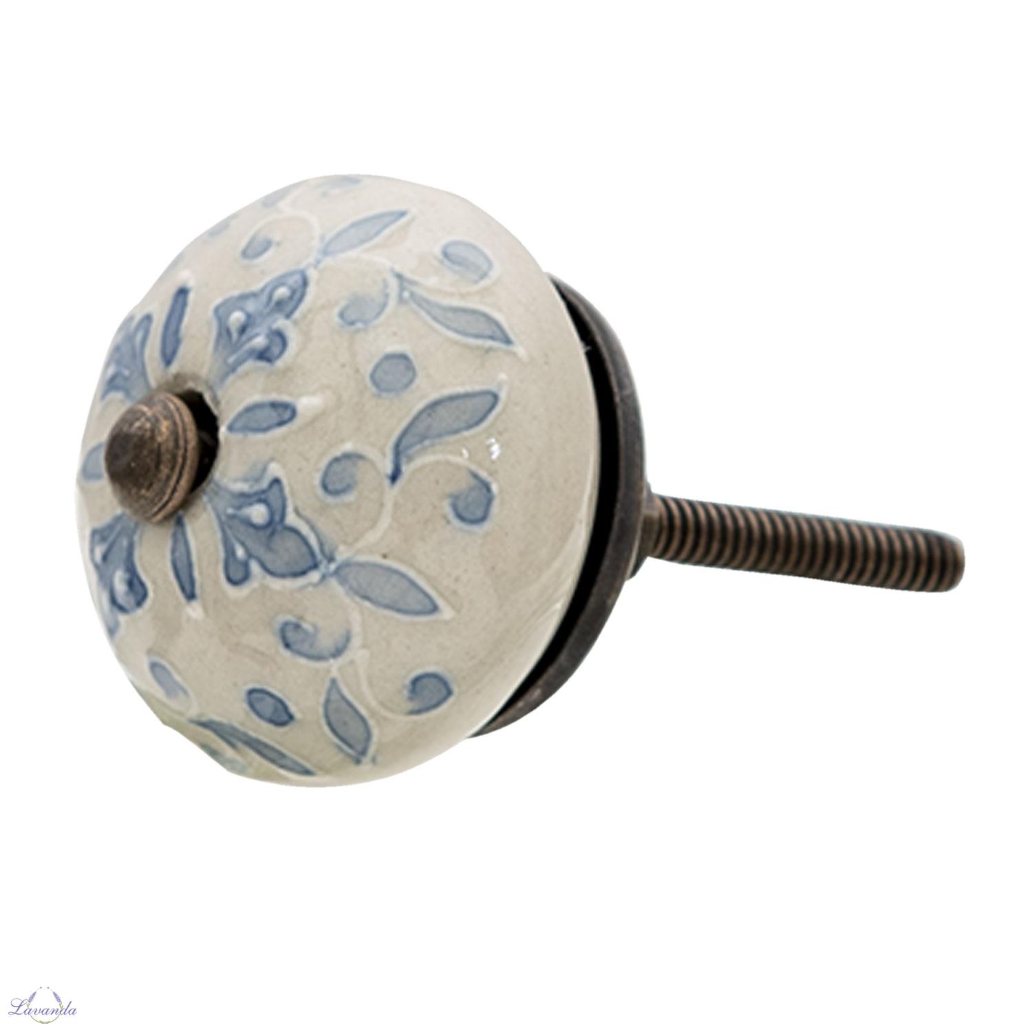 Porcelánová úchytka Button Blue Flower