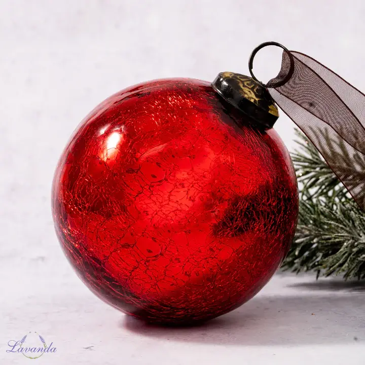 Sklenená vianočná guľa Marble, červená 8 cm