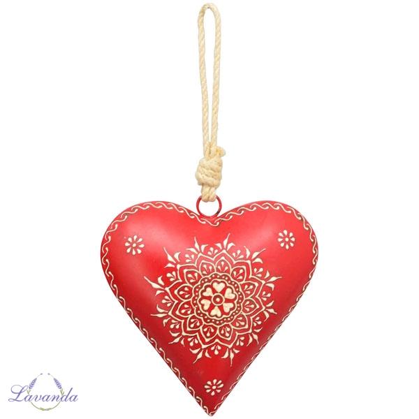 Kovové červené srdce Ornament, 15 cm