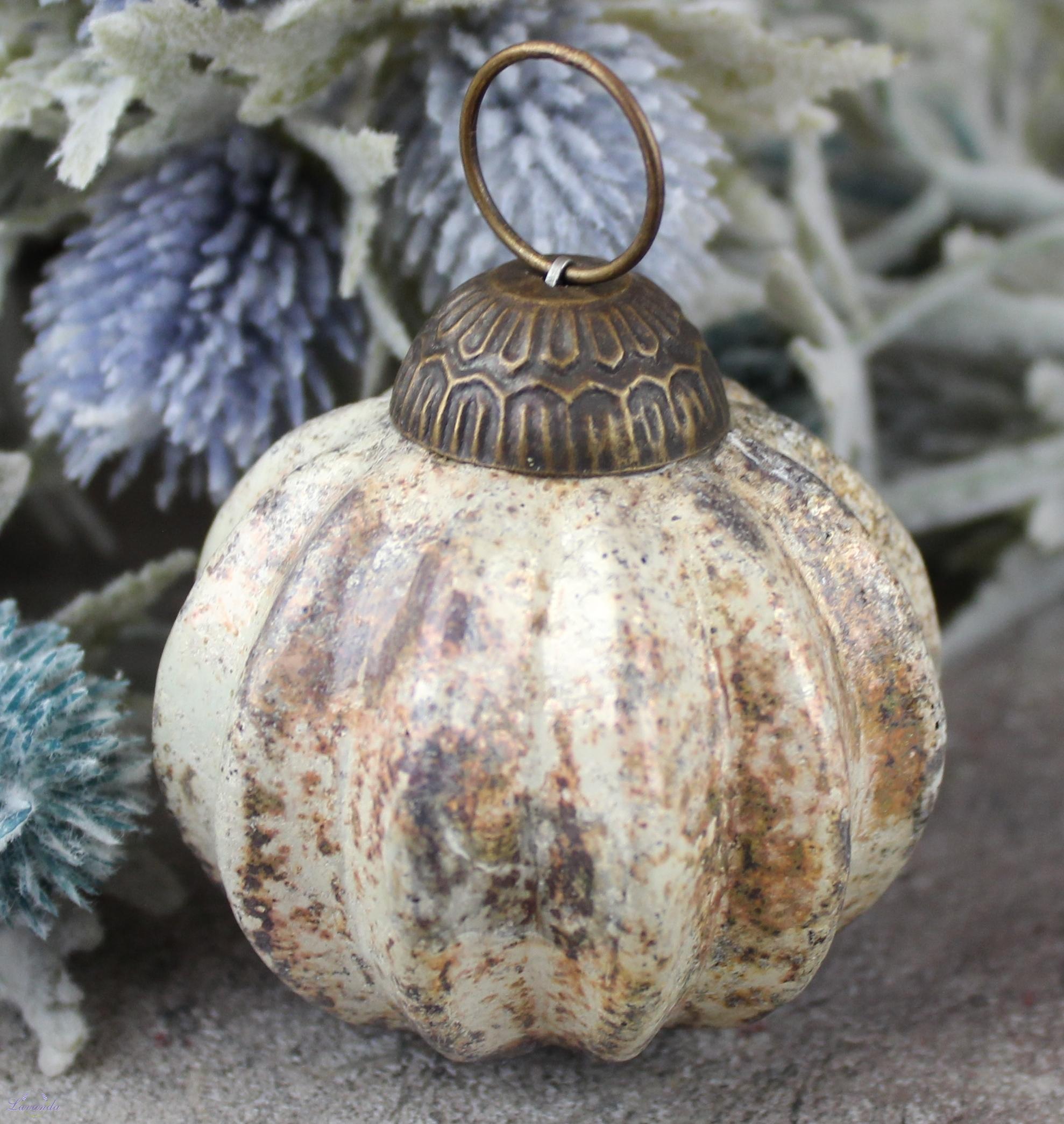 Sklenená vianočná guľa Melone, antic silver  8 cm