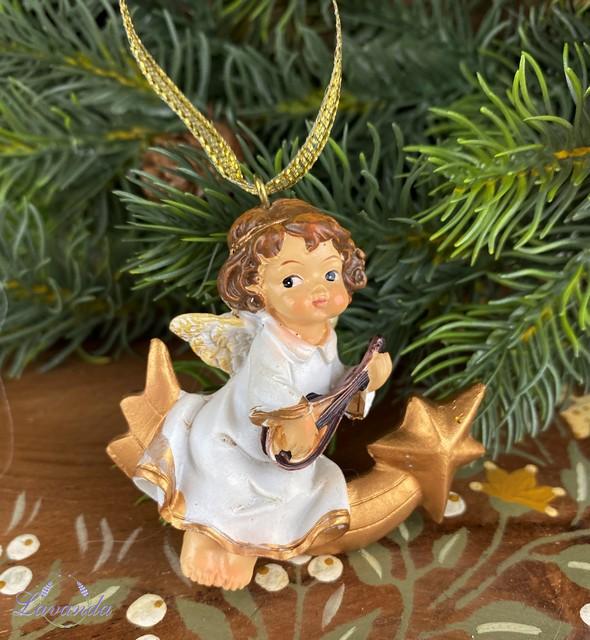 Vianočný anjelik s lutnou, na zavesenie