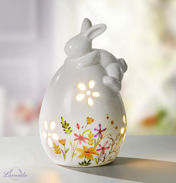 Jarná dekorácia  LED lucerna  porcelánové vajce
