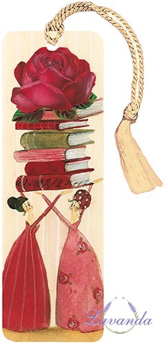 Záložka do knižky - Dámy s knihami a ružou