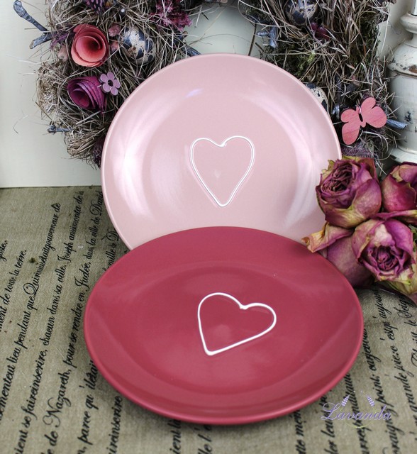 Porcelánový dezertný tanier Srdce - ružový