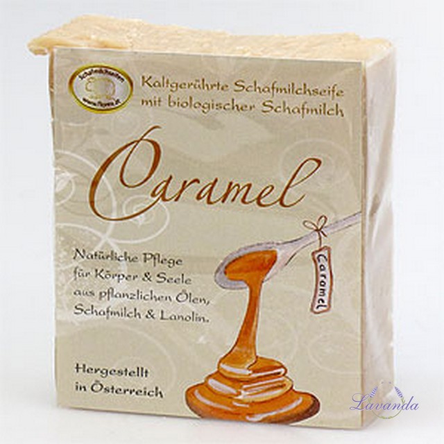 Tepelne neupravované mydlo Schafmilchseife Karamel, 150 gr