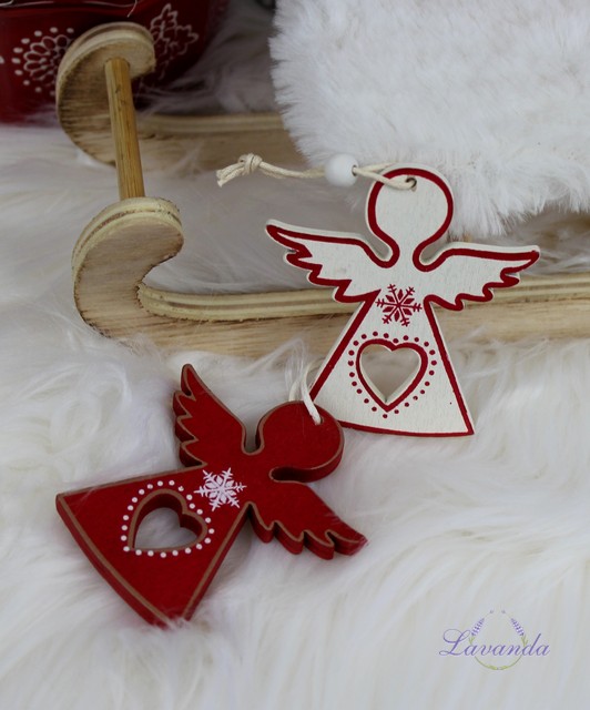 Drevená vianočná ozdoba Anjelik - biely alebo červený