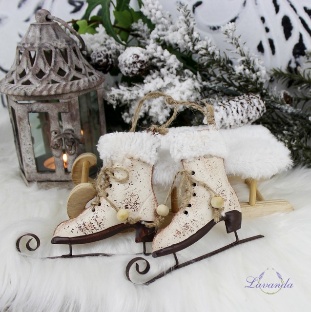 Vianočná vintage dekorácia Biele Korčule, cena za pár
