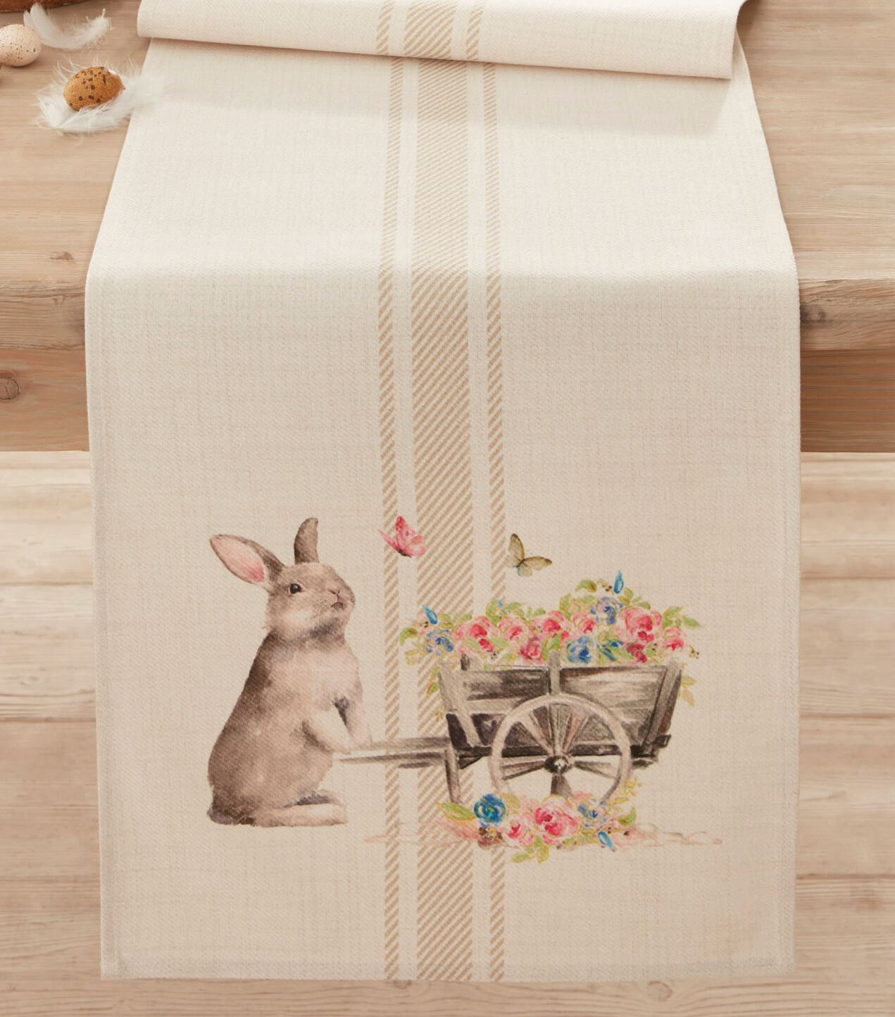 Obrus Veľkonočný Zajac s vozíkom kvetovietkov
