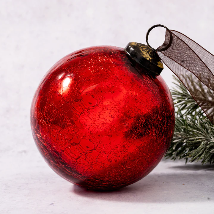 Sklenená vianočná guľa Marble, červená 8 cm