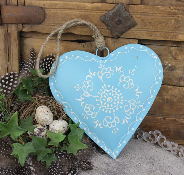 Kovová dekorácia Tyrkysové srdce Blume , 16 cm