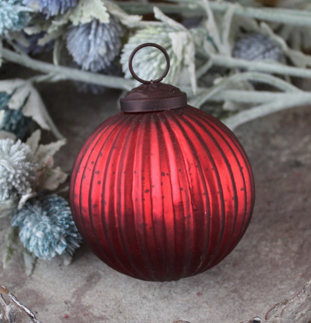 Sklenená vianočná guľa Encoches, červená  8 cm