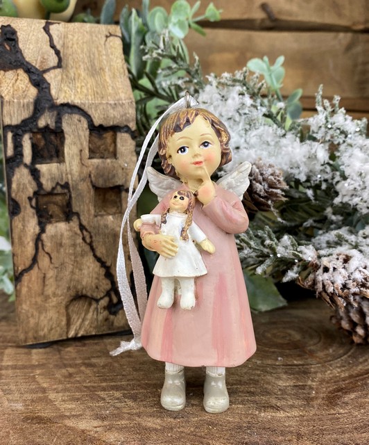 Vianočná dekorácia Anjelik s bábikou, na zavesenie