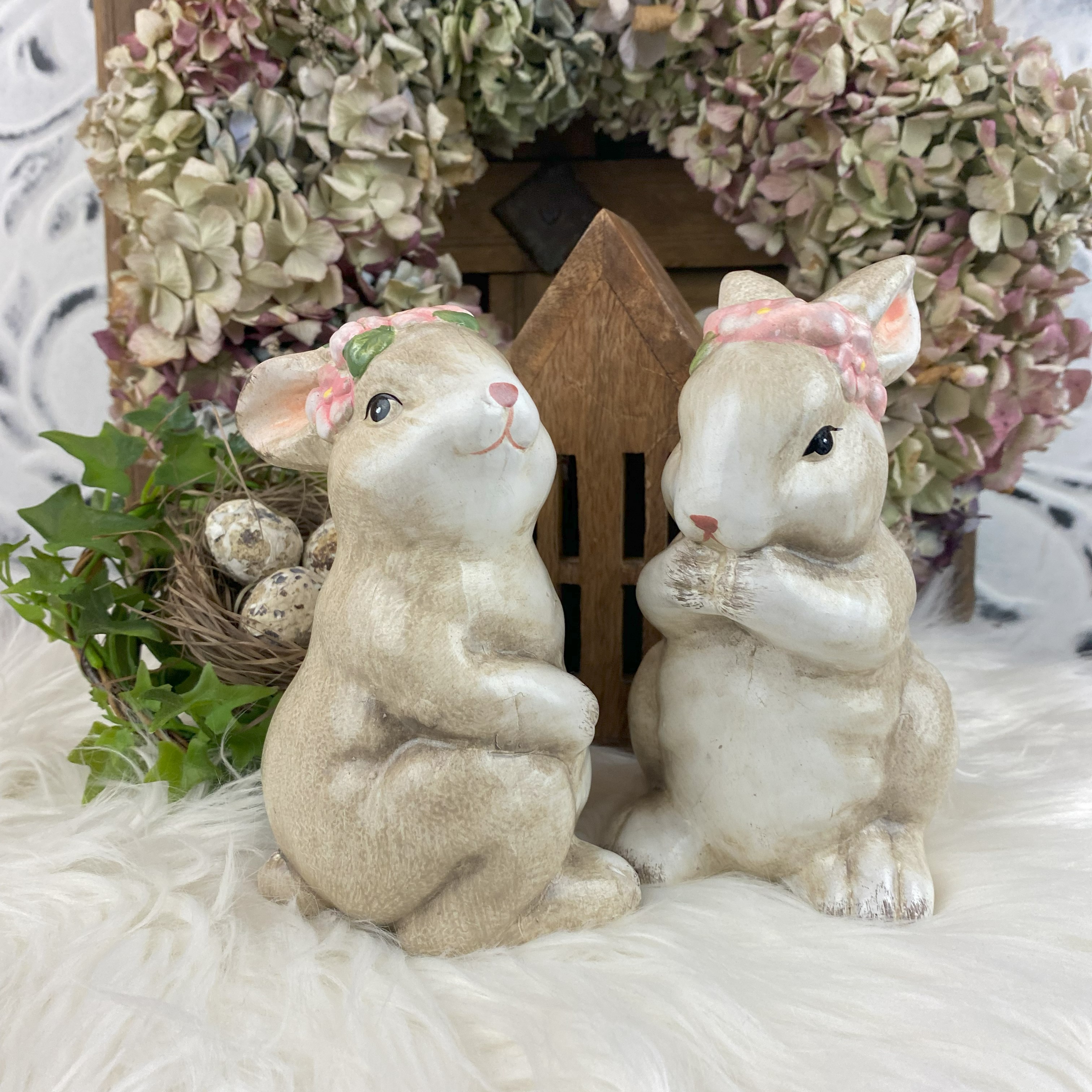 Veľkonočná dekorácia Zajačiky s kvietkami, sada 2 ks