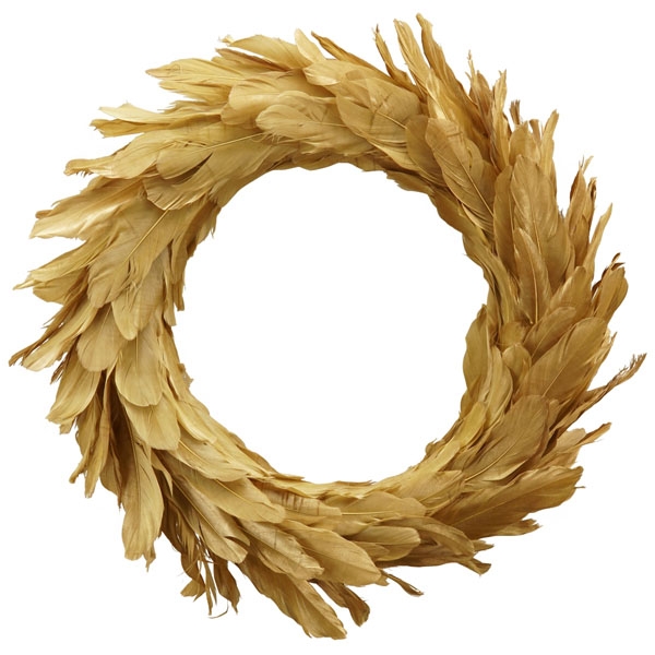 Dekorácia pierkový veniec zlatý,  Ø 35 cm