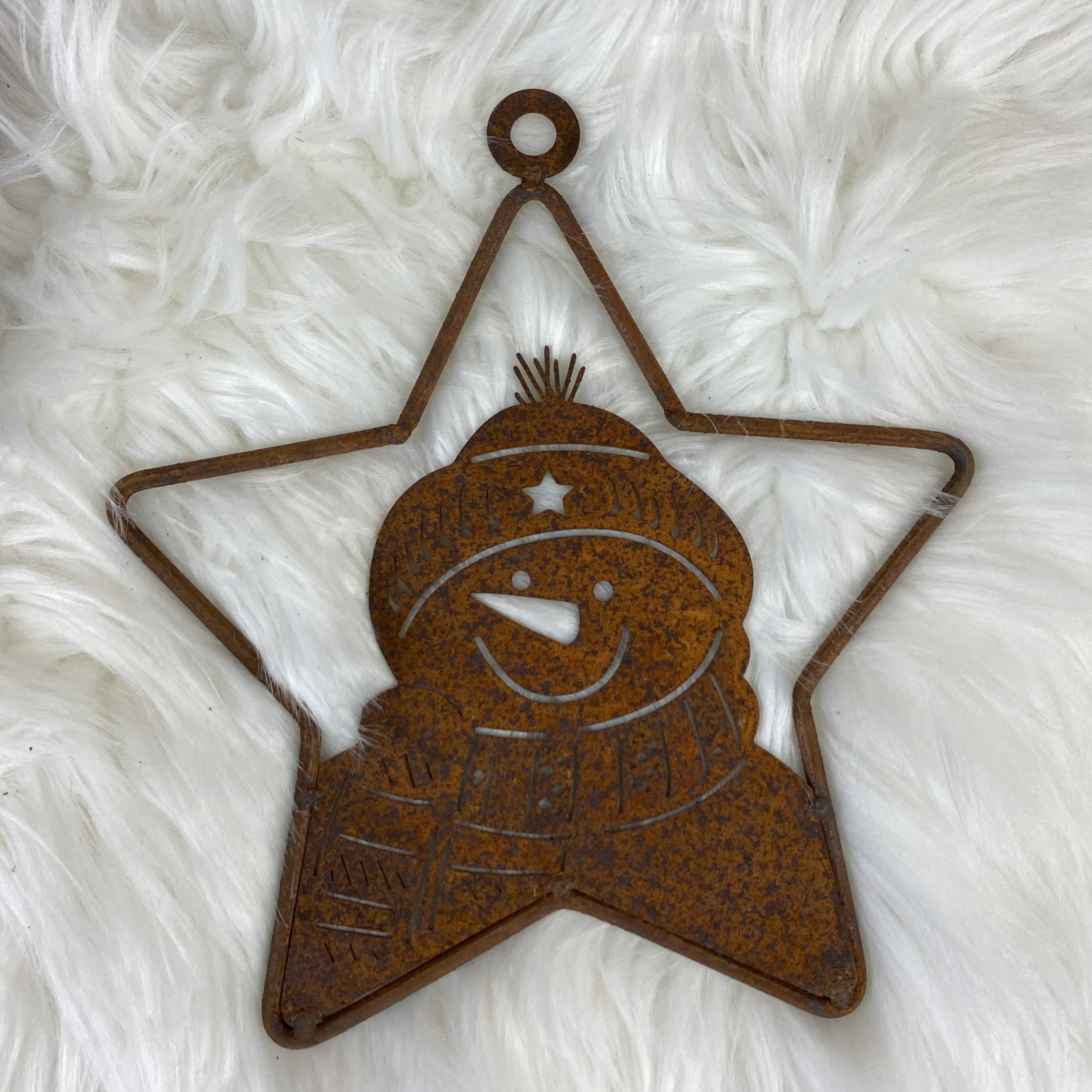 Kovová ozdoba Hviezdička so snehuliakom