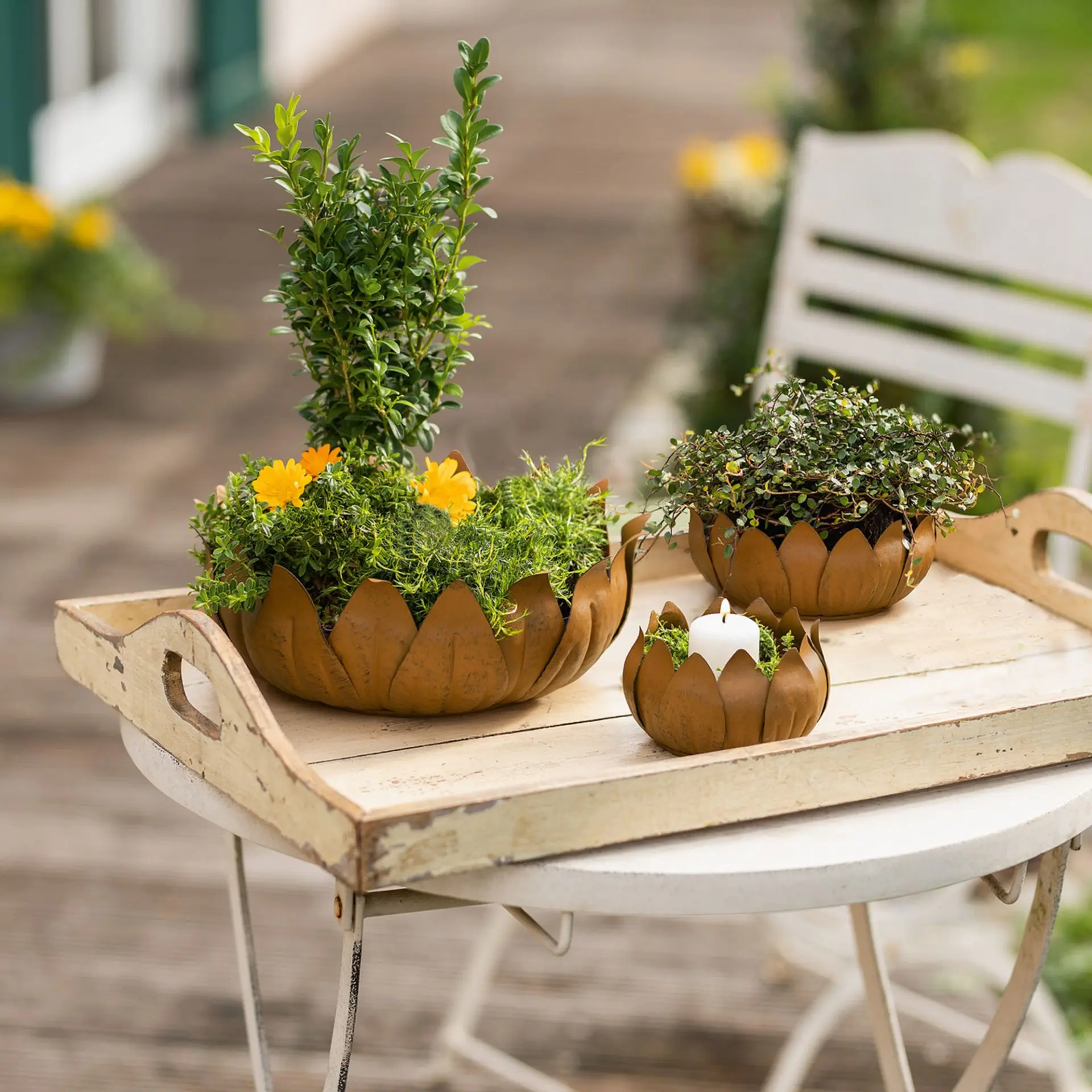 Kovový vintage kvetináč , sada 2kusy