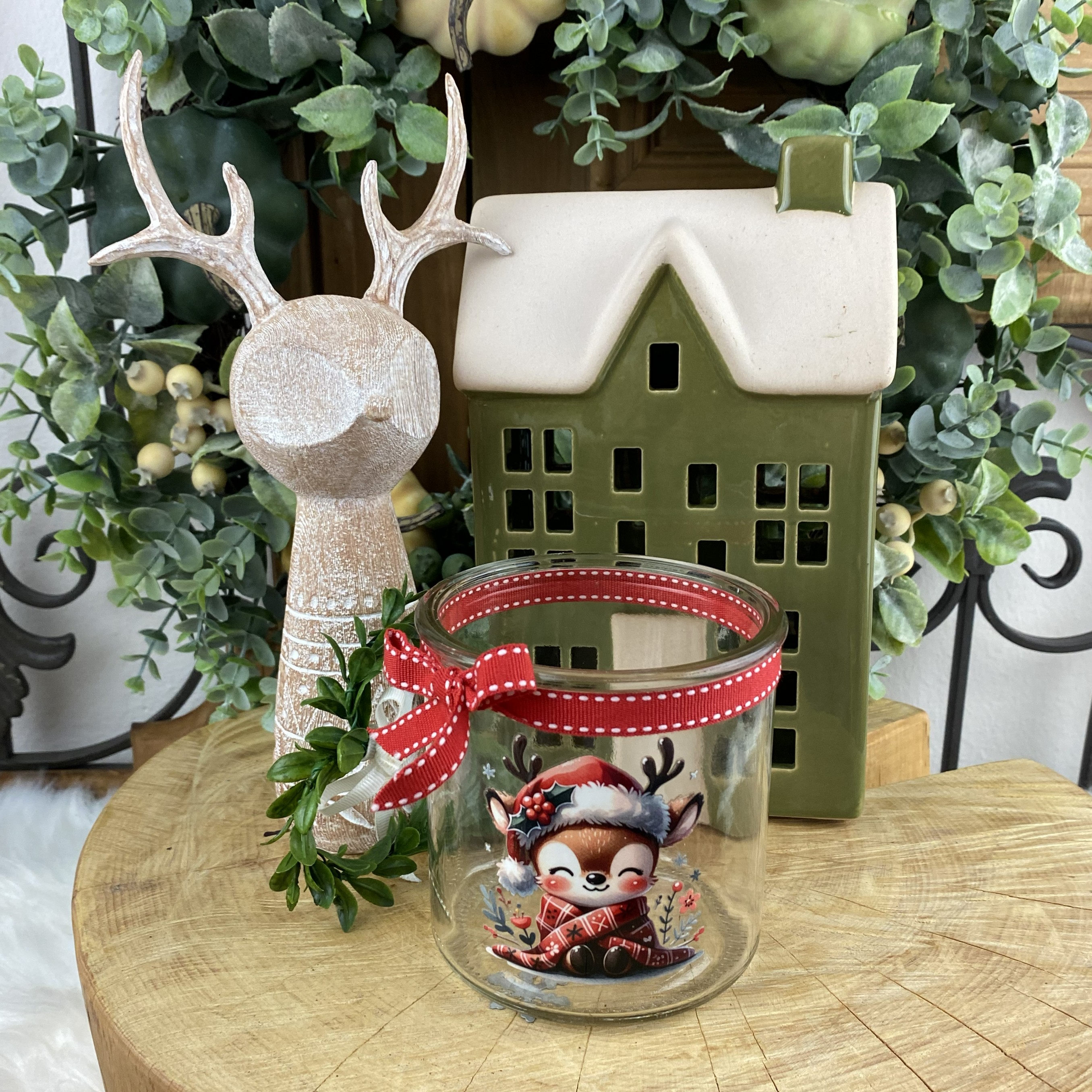 Veľká sklenená lucerna Christmas deer , vzor1 