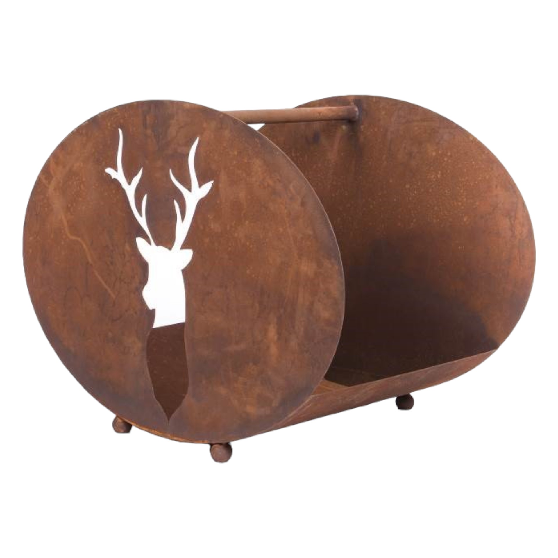 Kovový kôš na drevo Jeleň, hrdzavá patina - posledný kus