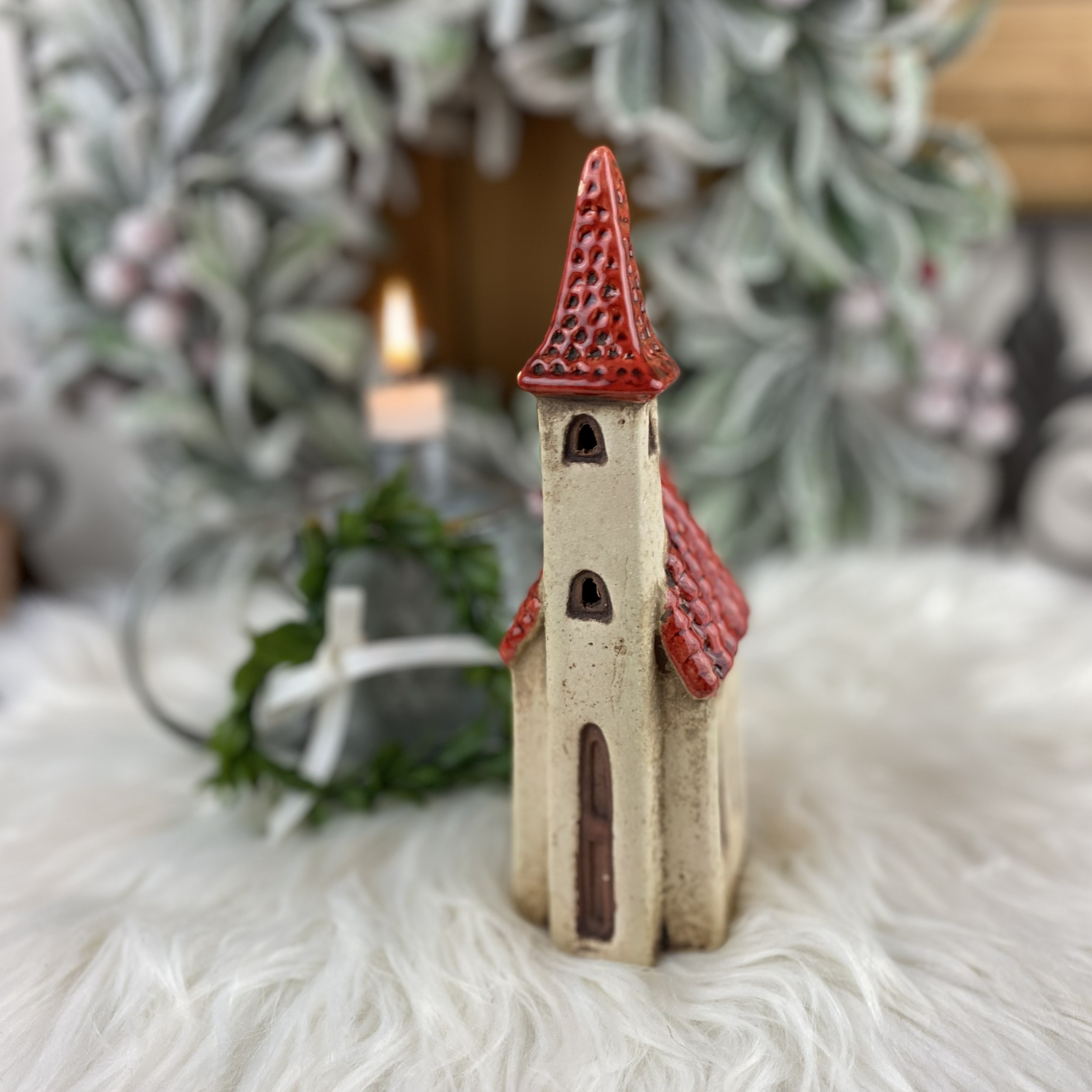 Keramická LED lucerna Kostolík, biely  