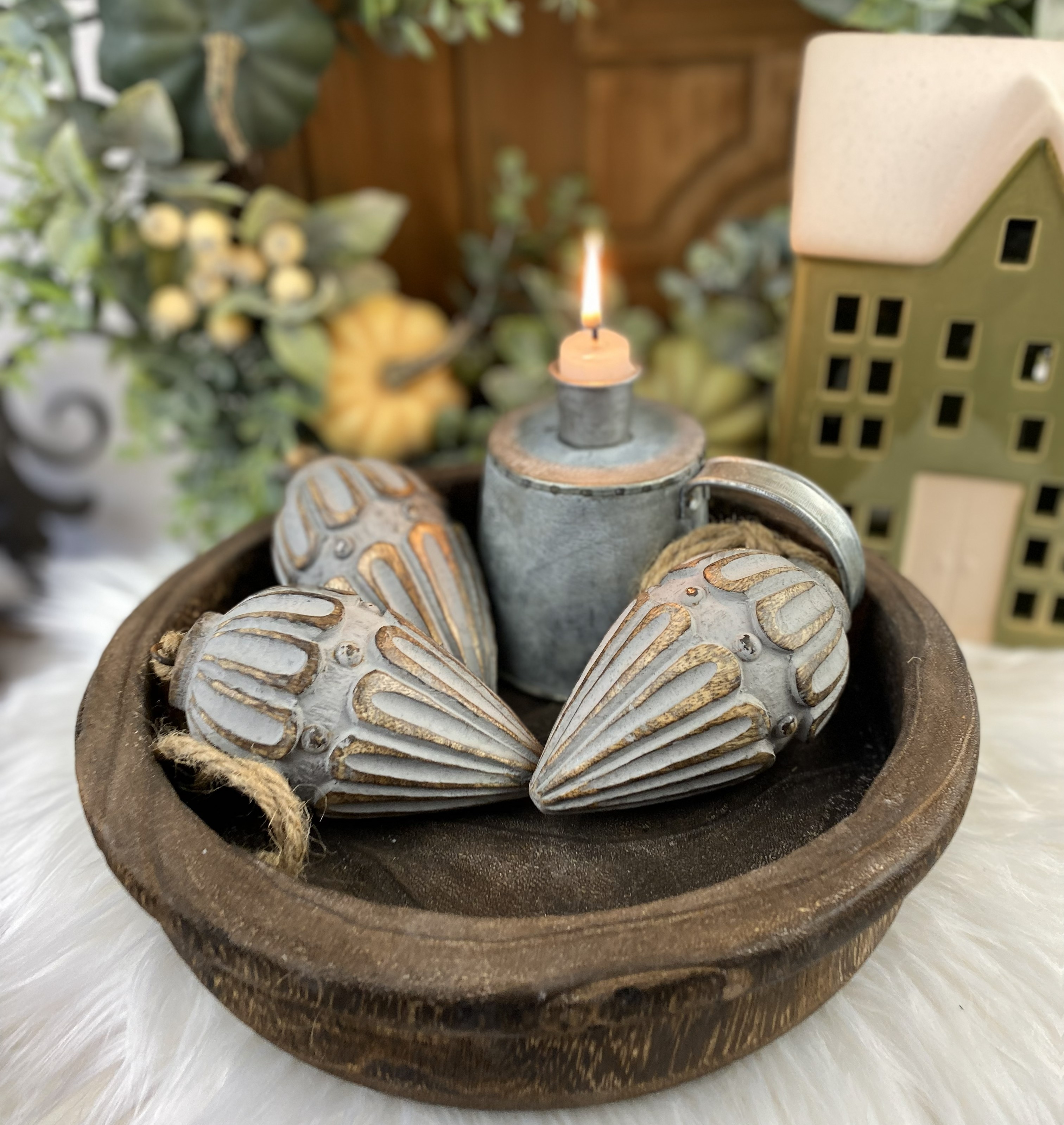 Vintage drevená ozdoba na zavesenie, vzor1 