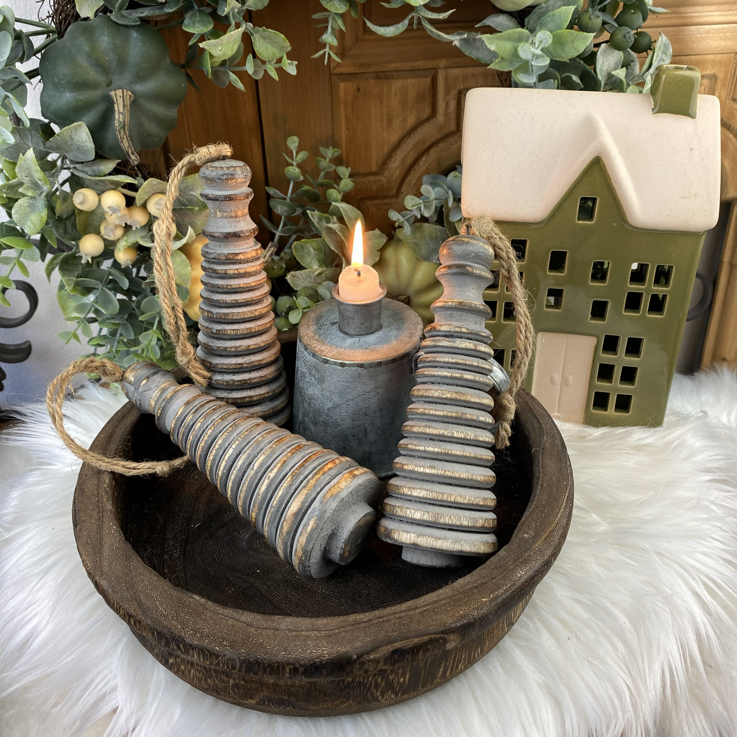 Vintage drevená ozdoba na zavesenie, vzor2 