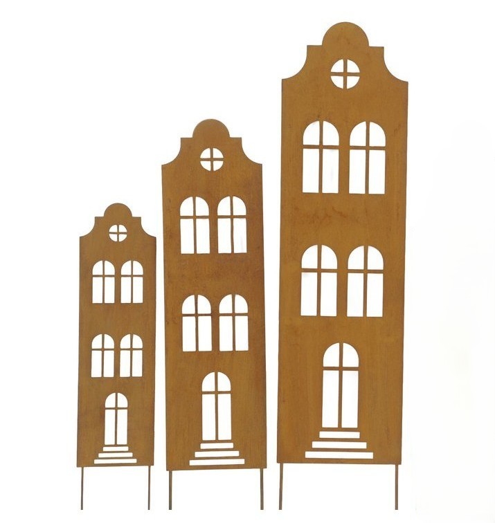 Kovová dekorácia na zapichnutie Domčeky, sada 3kusy