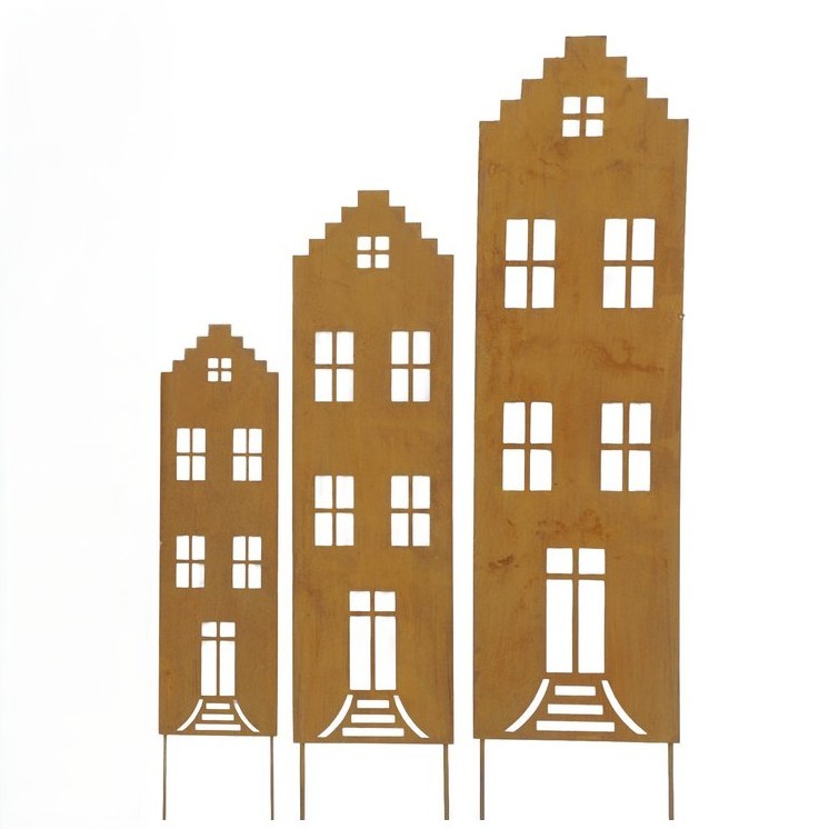 Kovová dekorácia na zapichnutie Domčeky, sada 3kusy