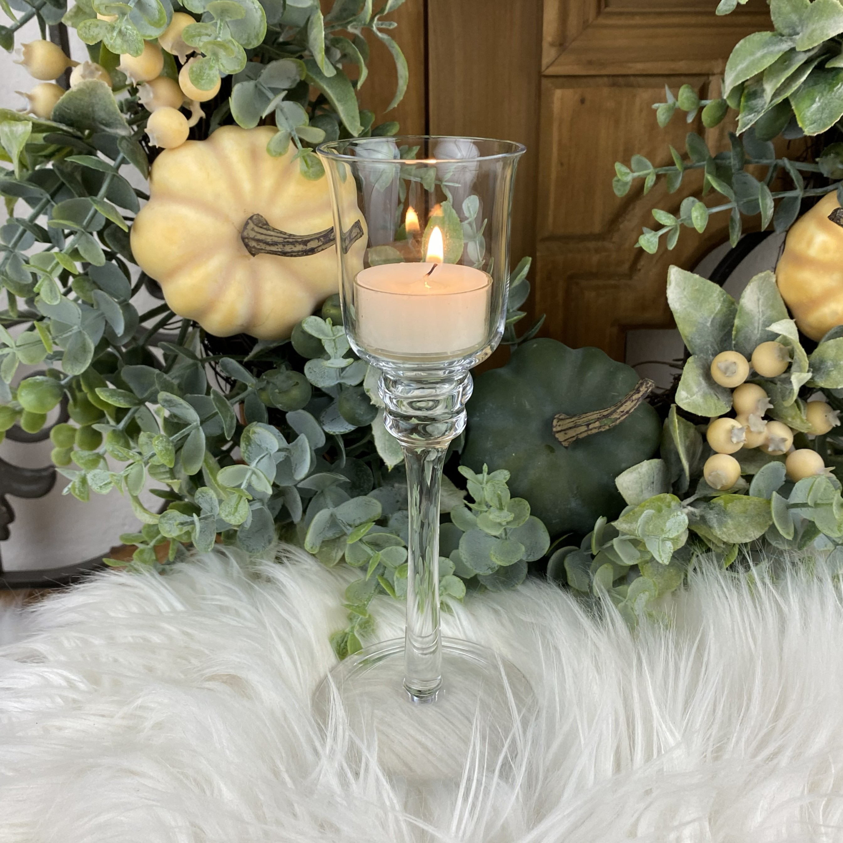 Sklenený svietnik na stopke,  18cm