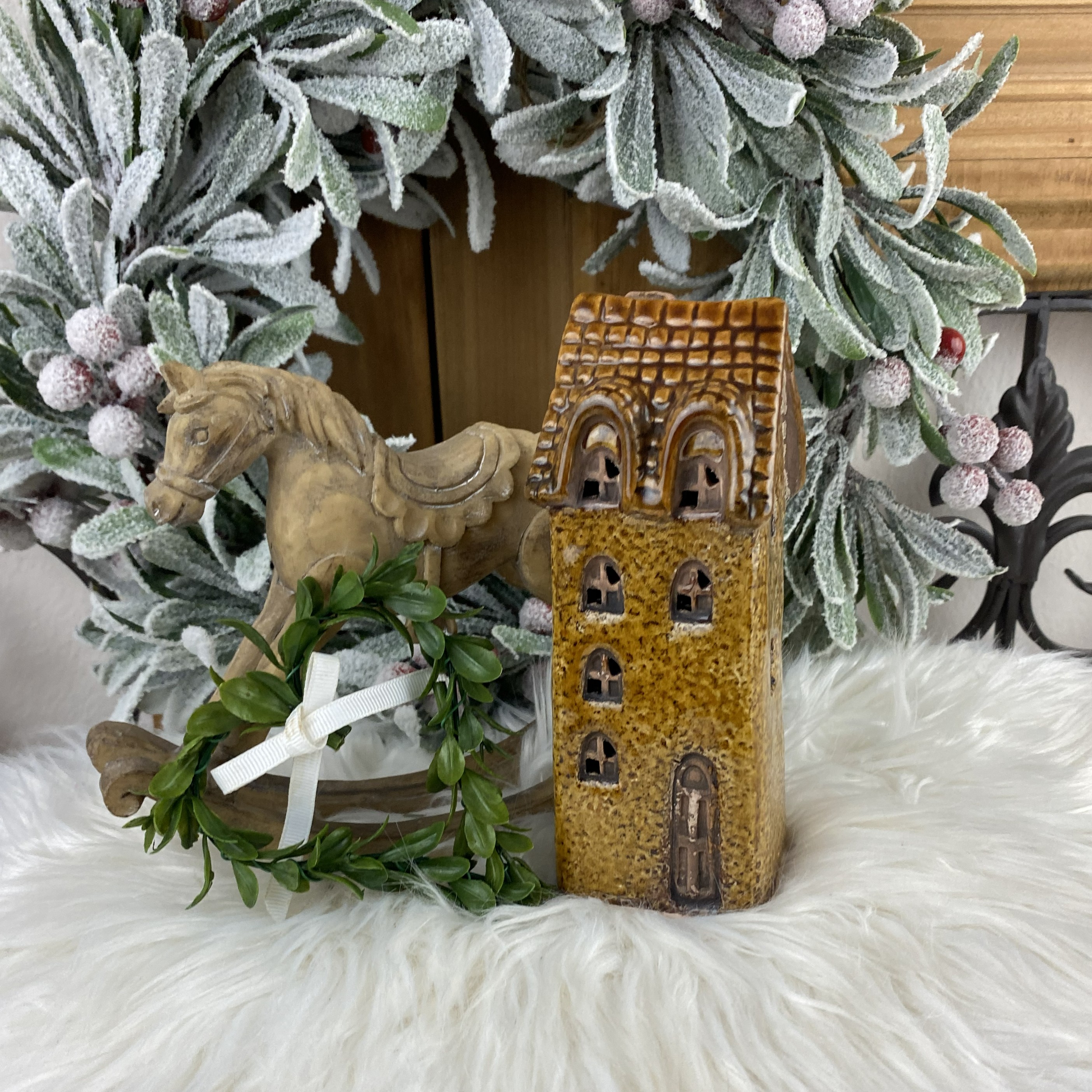 LED lucerna Domček, vintage oker 