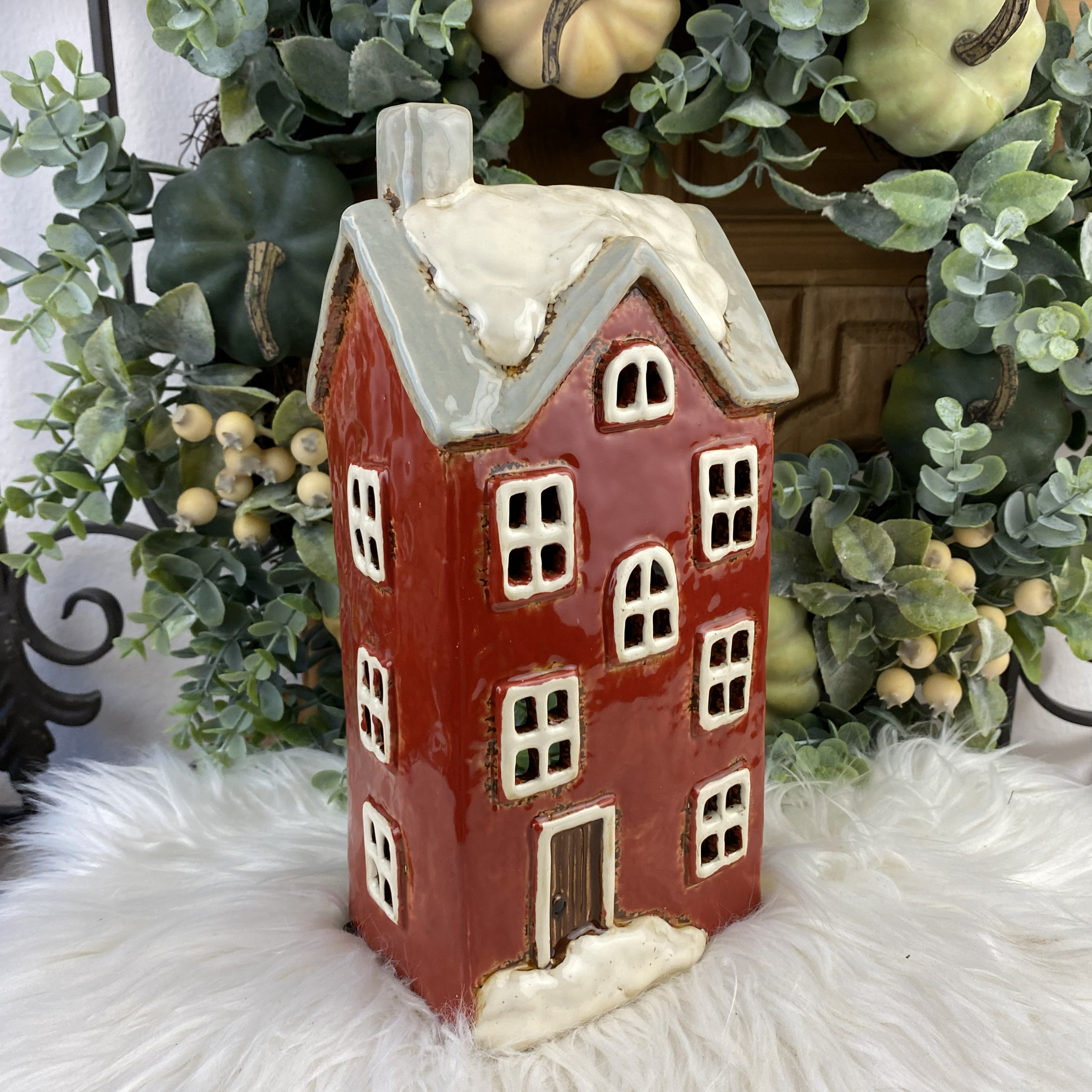 Keramická lucerna Červený domček, väčší