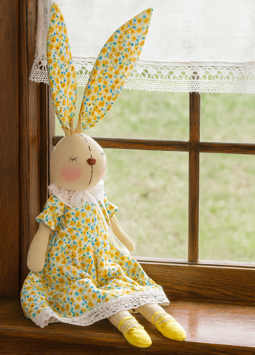 Zajačica Maruška v šatách so žltými kvietkami