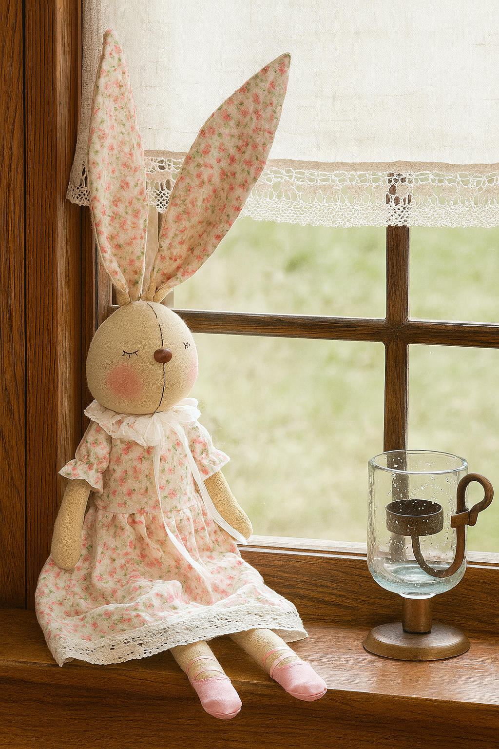 Zajačica Ilonka v šatách s ružovými kvietkami