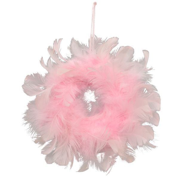 Dekorácia pierkový veniec, ružový 10 cm