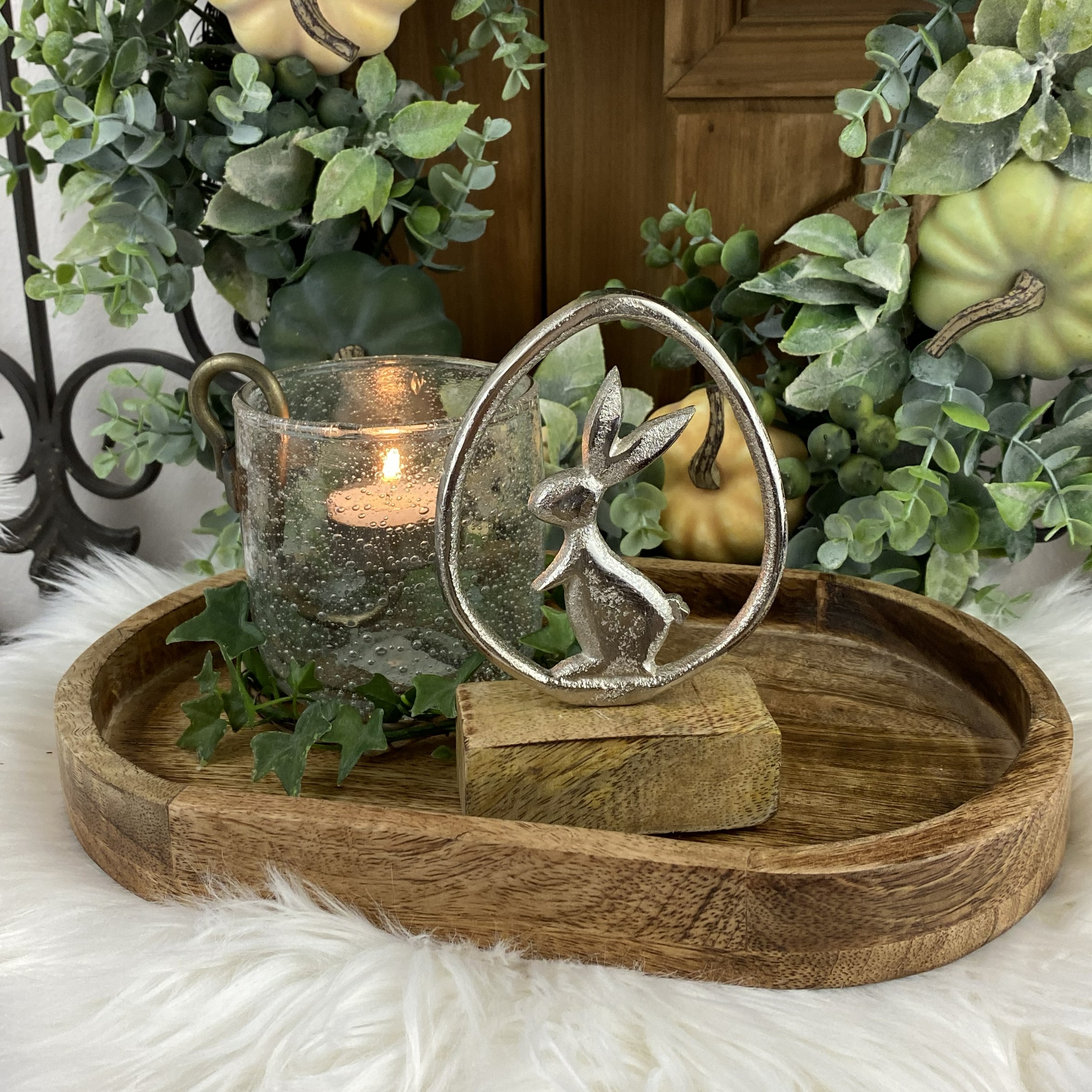 Dekorácia kovové vajíčko so zajacom