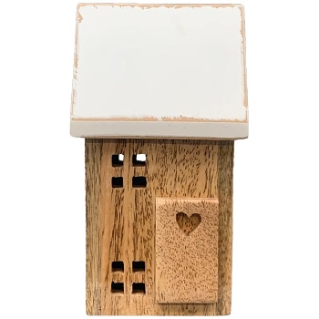 Dekorácia Drevený Domček s bielou strechou, 15cm